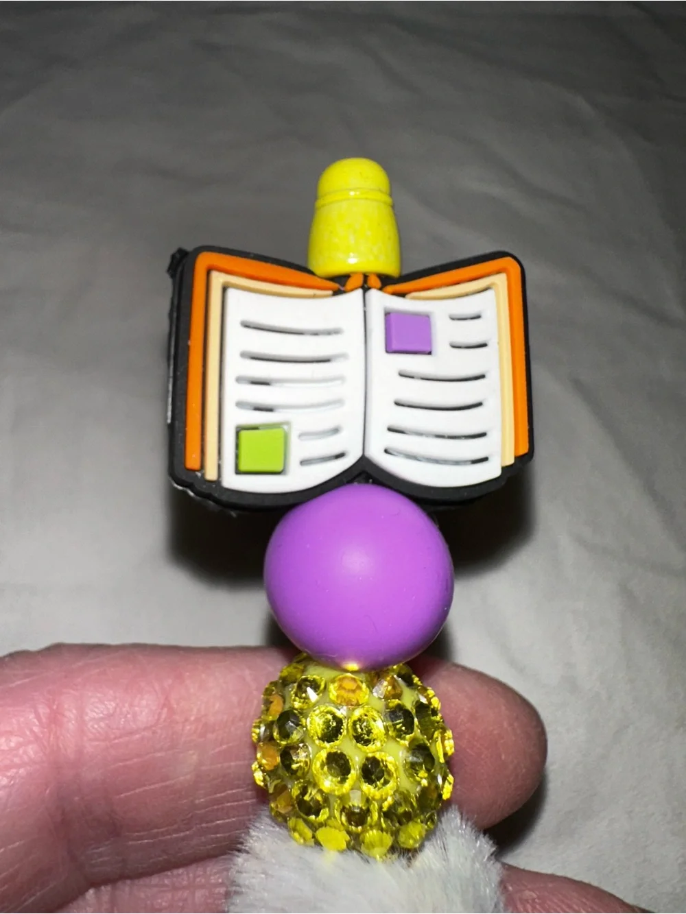 Embellished Novelty Pen with Book Topper - Purple & Gold Accents